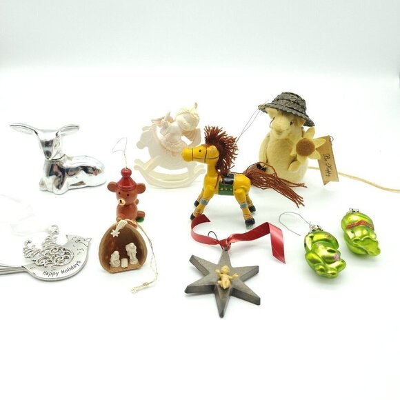 Lot 10 Vintage Ornaments Angel Star Horse Mouse Nativity Frogs Italy Germany - Picture 1 of 15